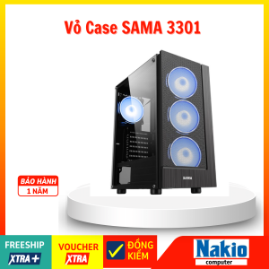 VỎ CASE SAMA 3301 (MID TOWER/MÀU ĐEN/MẶT LƯỚI/KÈM SẴN 3 FAN) bảo hành chính hãng 12 tháng