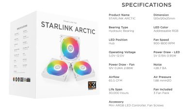 Bộ 3 Quạt tản nhiệt XIGMATEK STARLINK ARCTIC ARGB (EN41310) 25 3 quat tan nhiet xigmatek starlink arctic 08 400x226 1