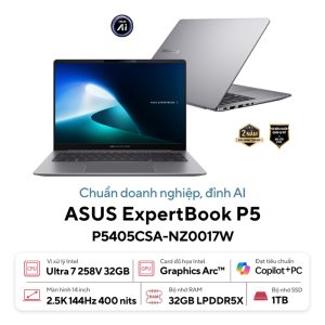 Laptop ASUS ExpertBook P5 P5405CSA-NZ0017W (Intel Core Ultra 7 258V | Intel Arc | 14 inch WQXGA 144Hz | 32GB | 1TB | Win 11 | Xám)