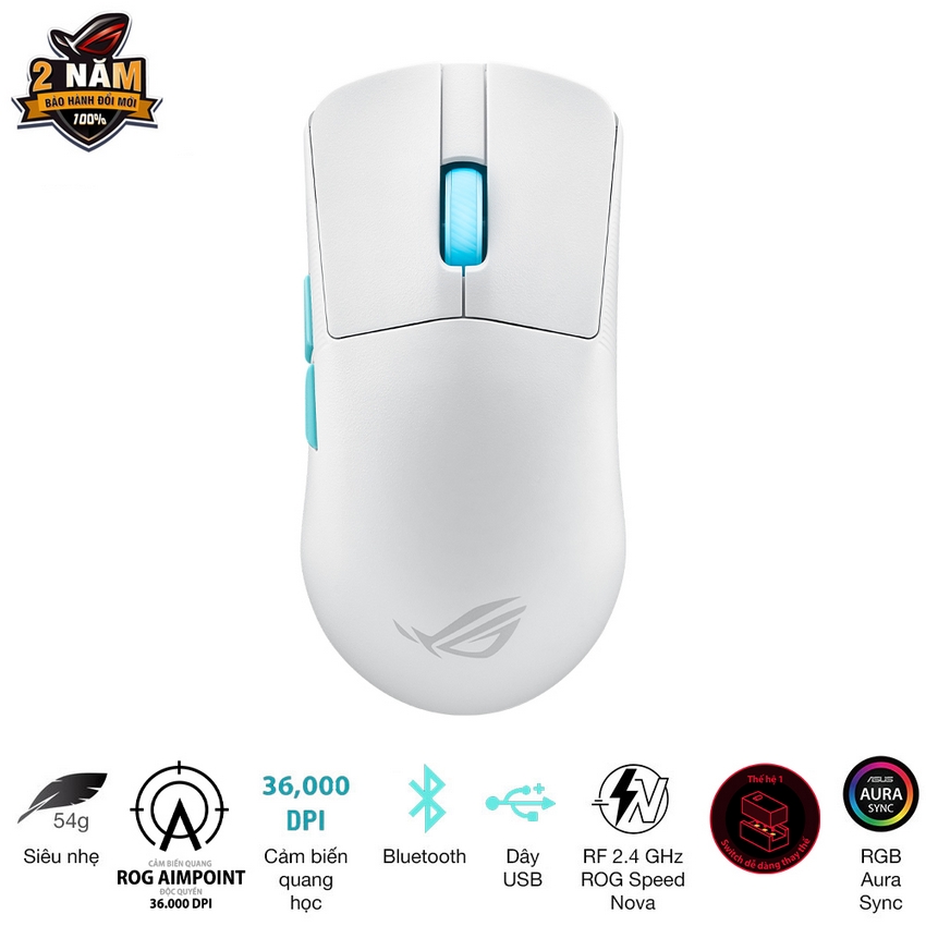 Chuột Gaming không dây Asus ROG Harpe Ace Aim Lab Edition-Moonlight White _ 90MP02W0-BMUA10 1 Chuột Gaming không dây Asus ROG Harpe Ace Aim Lab Edition-Moonlight White _ 90MP02W0-BMUA10