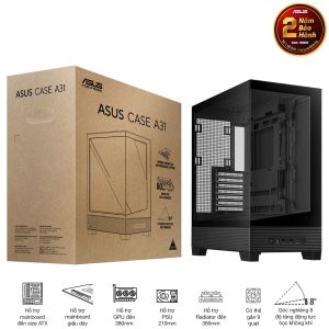 Vỏ case máy tính ASUS A31 TG BLACK (ATX, tương thích MB giấu dây, hỗ trợ lắp lên tới 10 quạt 120mm) bảo hành 2 năm