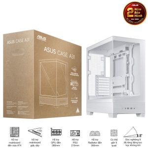 Vỏ case máy tính ASUS A31 TG WHITE (ATX, tương thích MB giấu dây, hỗ trợ lắp lên tới 10 quạt 120mm) bảo hành 2 năm