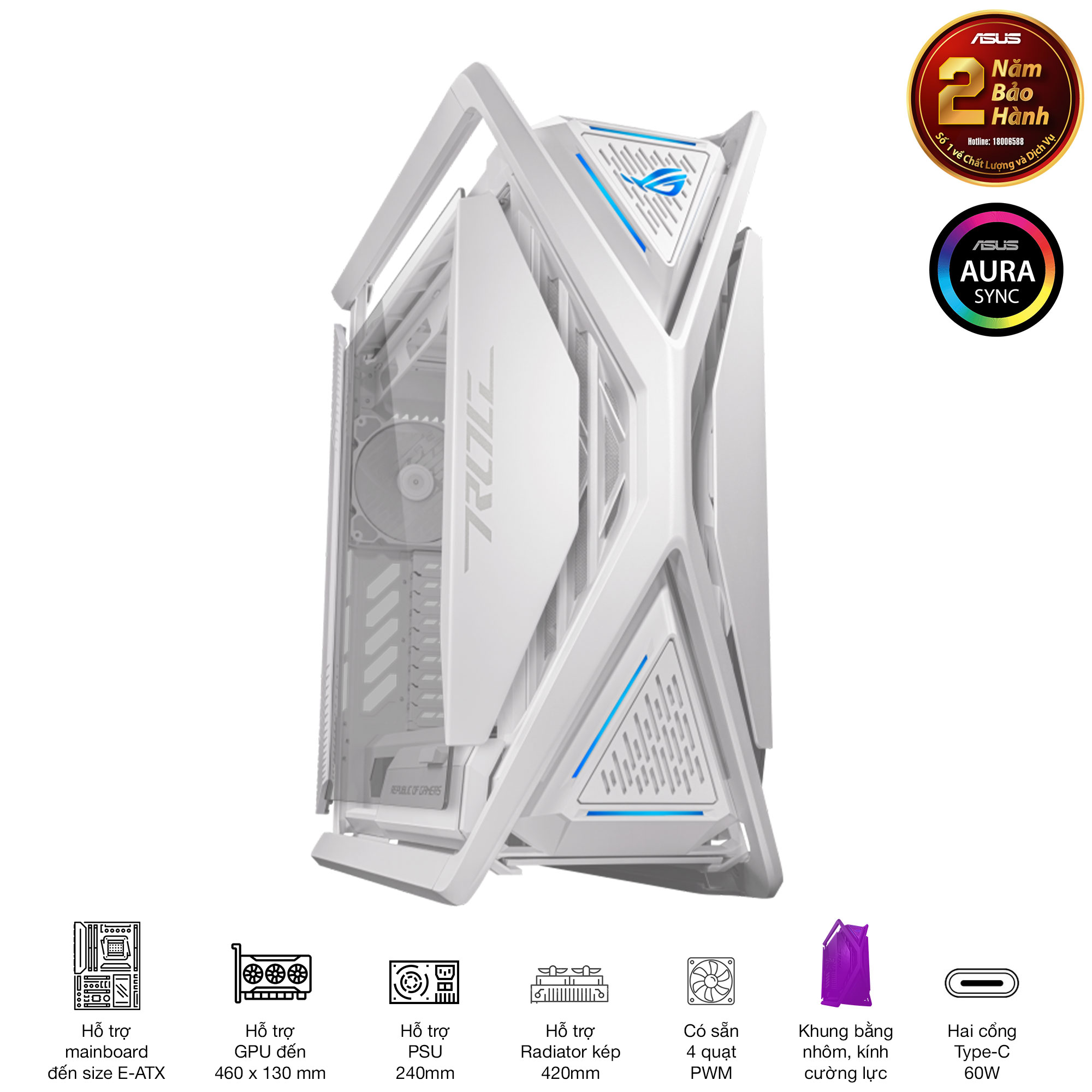 Vỏ Case Asus GR701 ROG Hyperion White Edition (eATX/Full Tower/ Màu Trắng) bảo hành 2 năm 1 Vỏ Case Asus GR701 ROG Hyperion White Edition (eATX/Full Tower/ Màu Trắng) bảo hành 2 năm