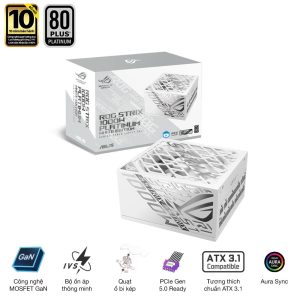 Nguồn máy tính ASUS ROG STRIX GAMING 1000P WHITE (1000W, ATX 3.1, PCIe 5.0, 80 Plus Plantinum, Full Modular, 10 năm bảo hành)
