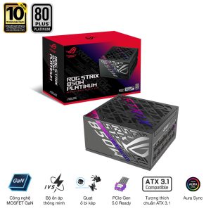 Nguồn máy tính ASUS ROG STRIX GAMING 850P (850W, ATX 3.1, PCIe 5.0, 80 Plus Plantinum, Full Modular, 10 năm bảo hành)