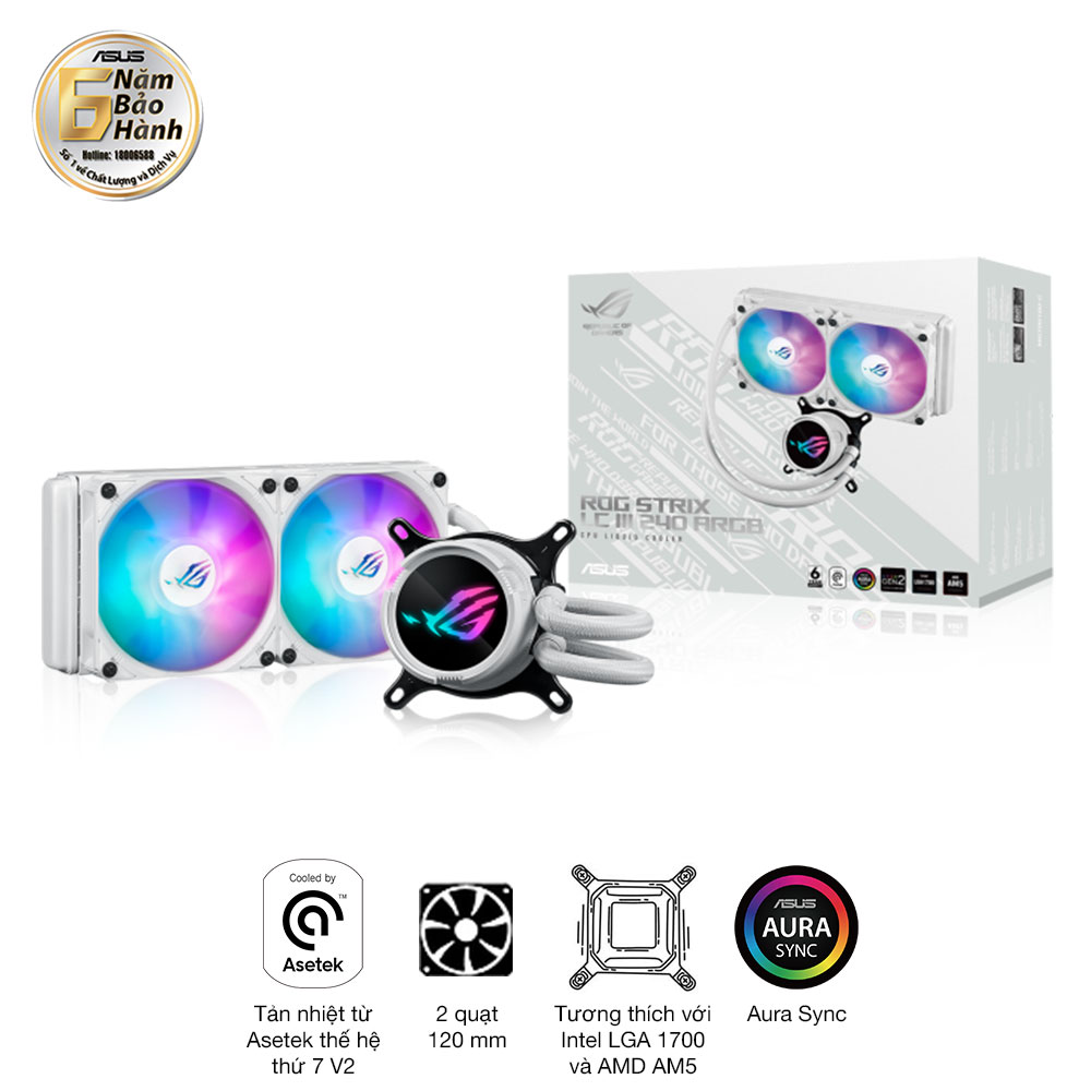 Tản nhiệt nước AIO ASUS ROG STRIX LC III 240 ARGB màu trắng bảo hành 6 năm 1 Tản nhiệt nước AIO ASUS ROG STRIX LC III 240 ARGB màu trắng bảo hành 6 năm
