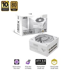 Nguồn Asus TUF Gaming 1000G WHITE - 1000W ( ATX3.0/Pci Gen 5.0 /80 Plus Gold/Full Modular) bảo hành 10 năm