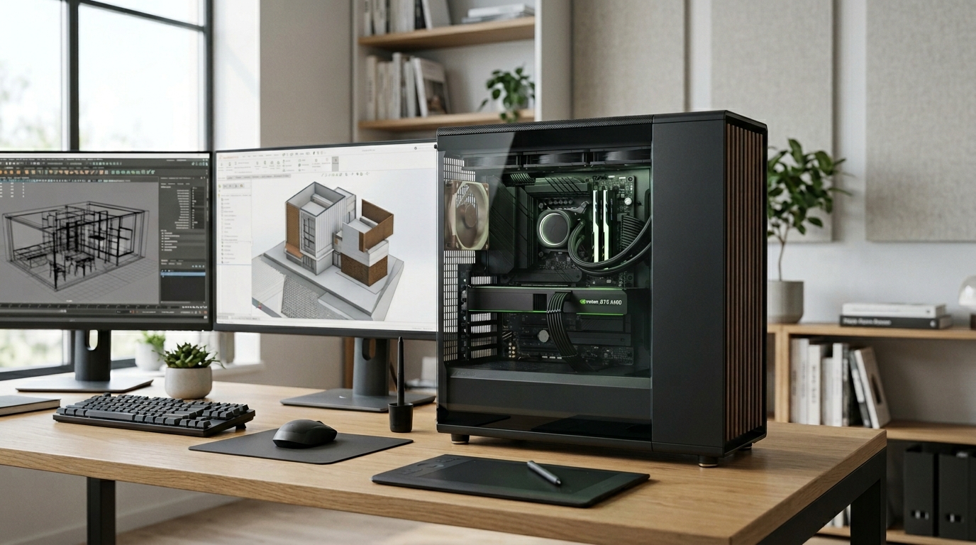 **Card màn hình NVIDIA RTX A400 bên trong PC qua kính cường lực.**