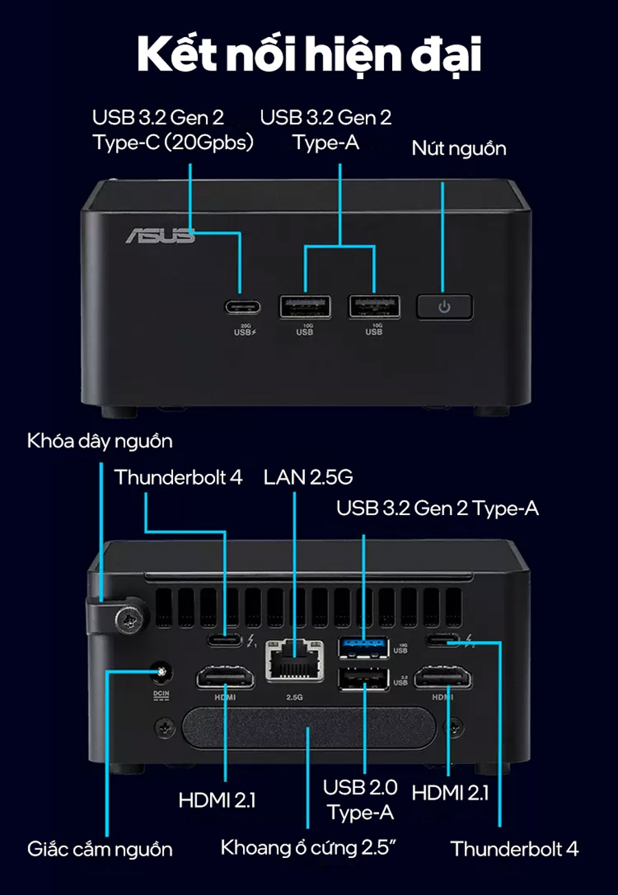 BỘ MINI PC ASUS NUC 14 PRO TALL RNUC14RVHI3 (I3- 100U/ 2XNVME, SATA/ 2X HDMI 2.1/2X DP 1.4A/ VESA MOUNT) bảo hành chính hãng 36 tháng 19