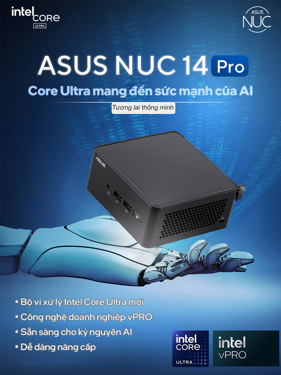 BỘ MINI PC ASUS NUC 14 PRO TALL RNUC14RVHI3 (I3- 100U/ 2XNVME, SATA/ 2X HDMI 2.1/2X DP 1.4A/ VESA MOUNT) bảo hành chính hãng 36 tháng 14