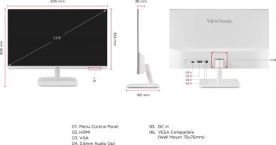 MÀN HÌNH VIEWSONIC VA2432-H-W (23.8 INCH/FHD/IPS/100HZ/1MS) bảo hành chính hãng 36 tháng 36 viewsonic va2432hw 9 400x210 1