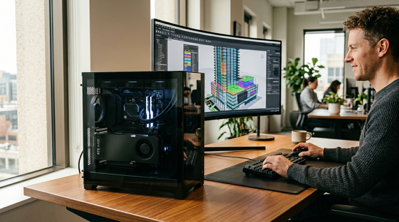 Màn hình hiển thị CAD của NVIDIA RTX A400 Desktop Workstation.