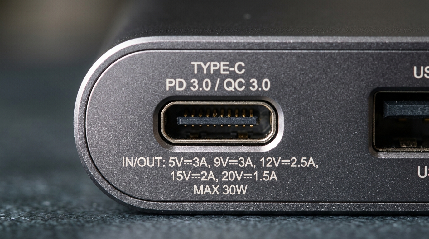 Cận cảnh cổng Type-C PD QC3.0 của Pin sạc dự phòng Xmobile DS223B.
